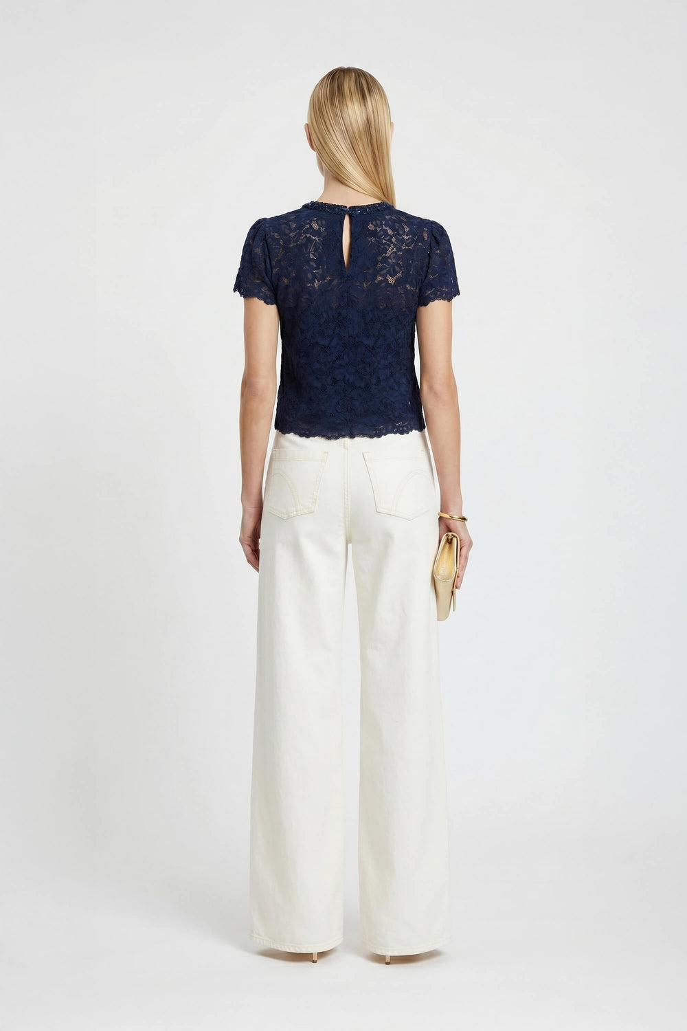 Amélie Floral Lace Pearl - Neck Blouse - Reina Diaz