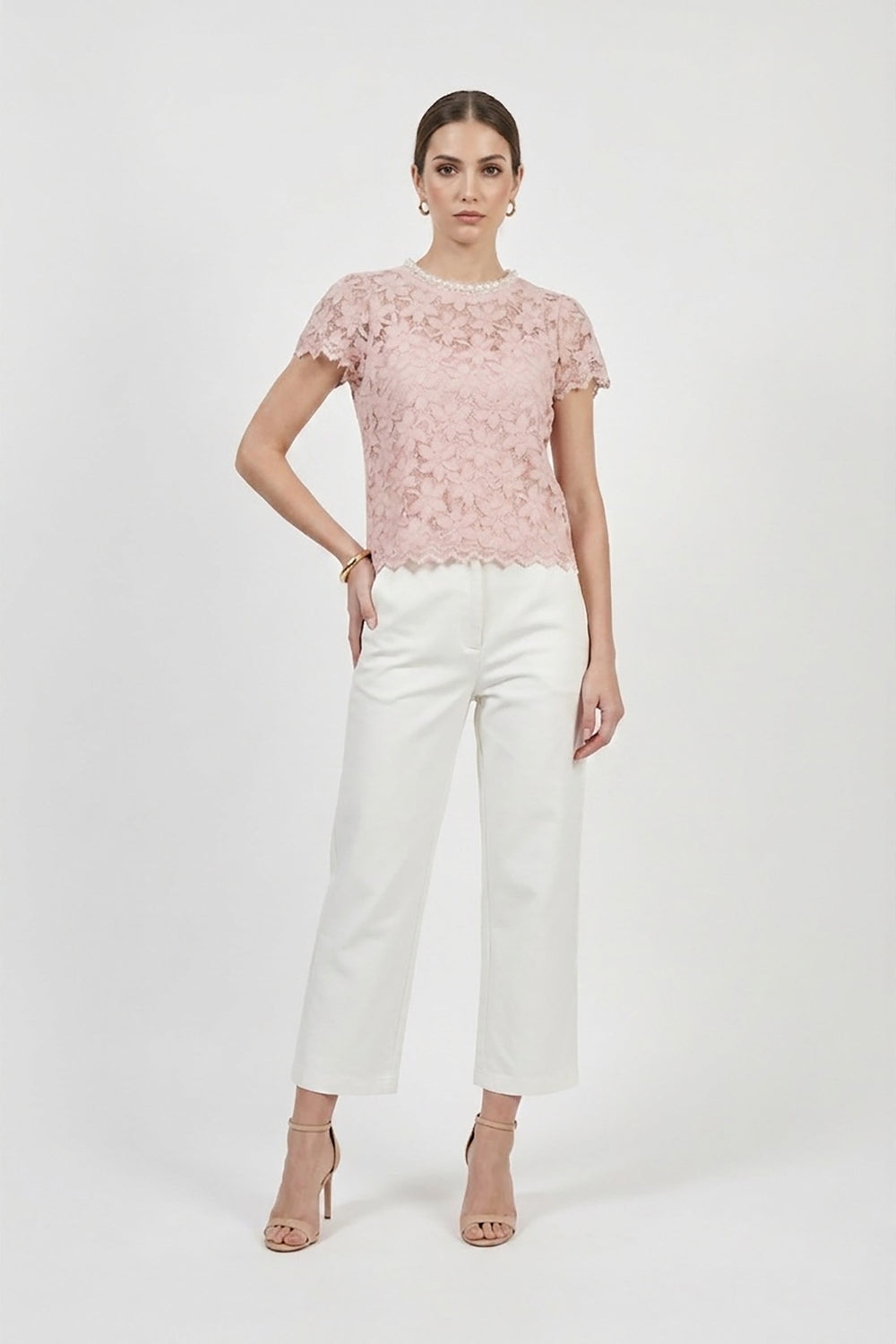 Amélie Floral Lace Pearl - Neck Blouse - Reina Diaz