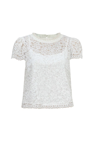 Amélie Floral Lace Pearl - Neck Blouse - Reina Diaz