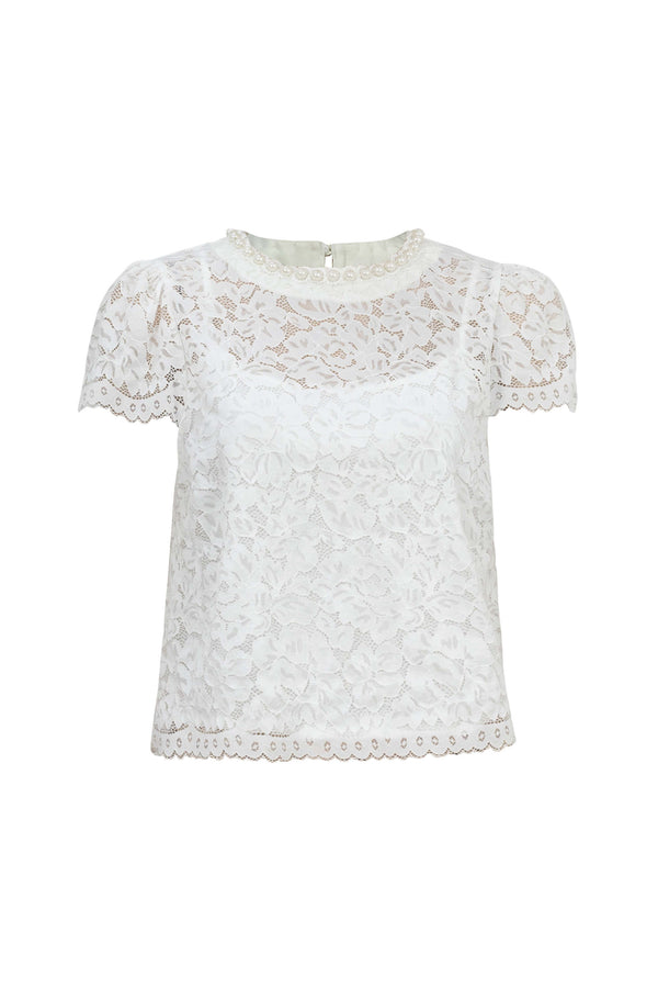 Amélie Floral Lace Pearl - Neck Blouse - Reina Diaz