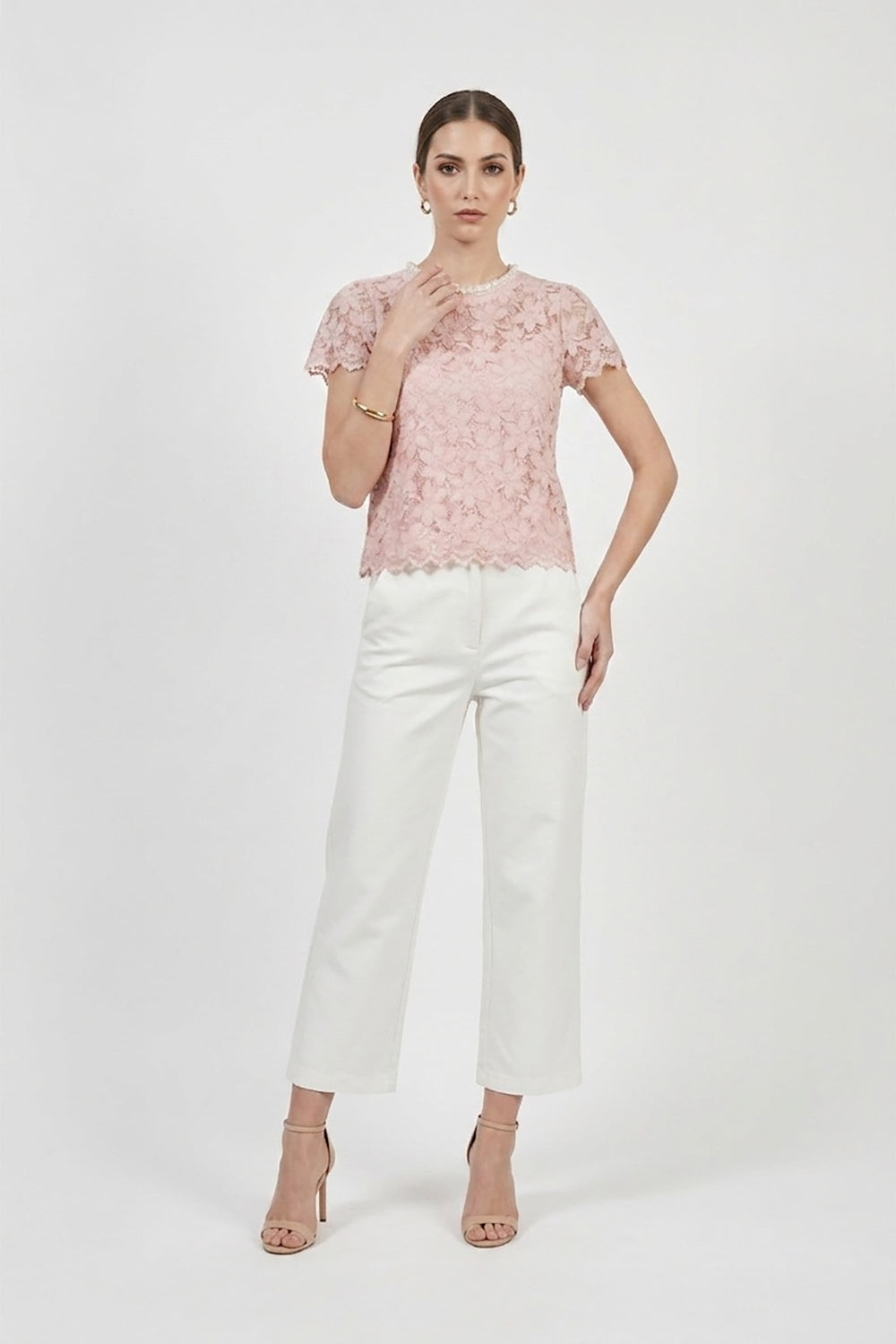 Amélie Floral Lace Pearl - Neck Blouse - Reina Diaz