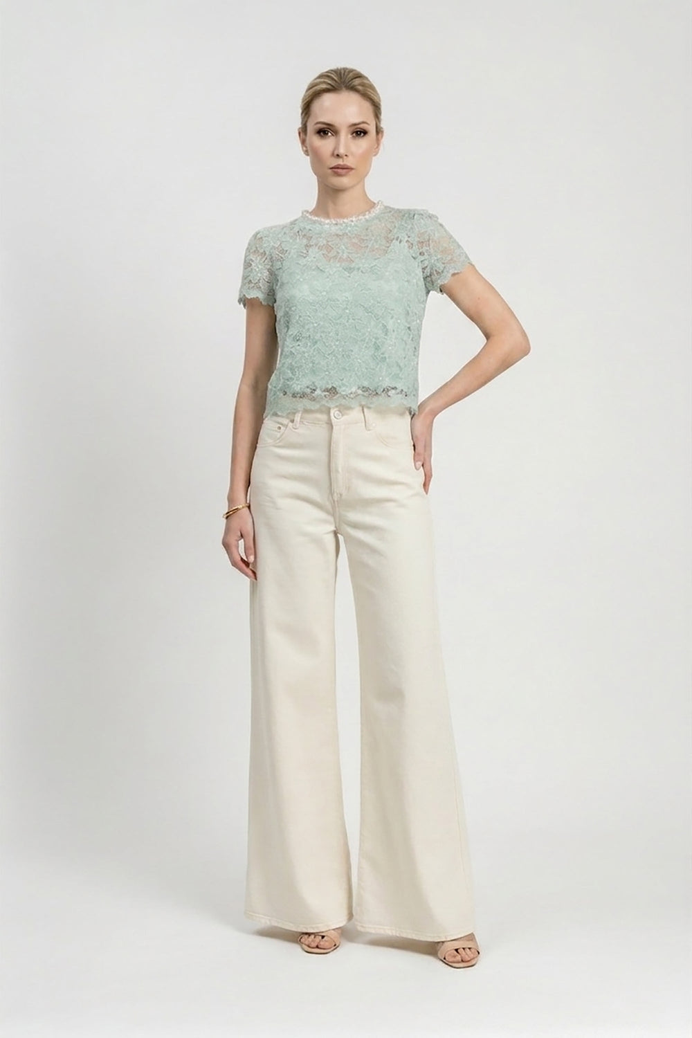 Amélie Floral Lace Pearl - Neck Blouse - Reina Diaz