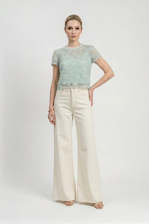 Amélie Floral Lace Pearl - Neck Blouse - Reina Diaz