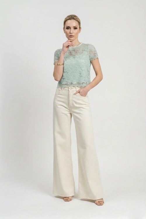 Amélie Floral Lace Pearl - Neck Blouse - Reina Diaz