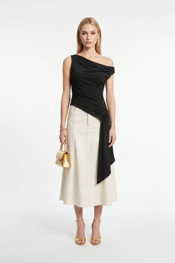 Amira Cowl - Neck Asymmetric Draped Top - Reina Diaz