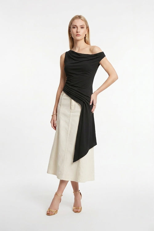 Amira Cowl - Neck Asymmetric Draped Top - Reina Diaz