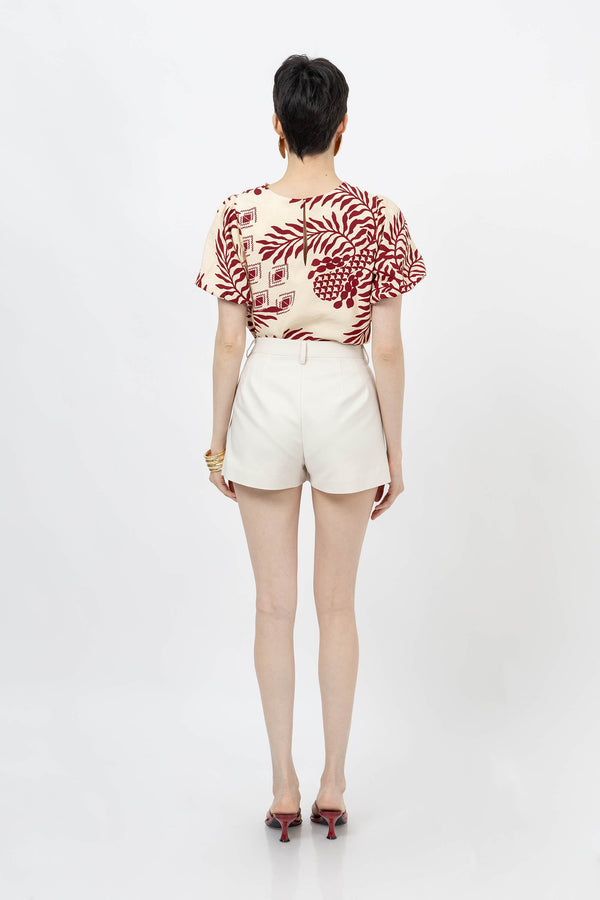 Amira Keyhole-Neck Flutter-Sleeve Blusa 752913 - Reina Diaz