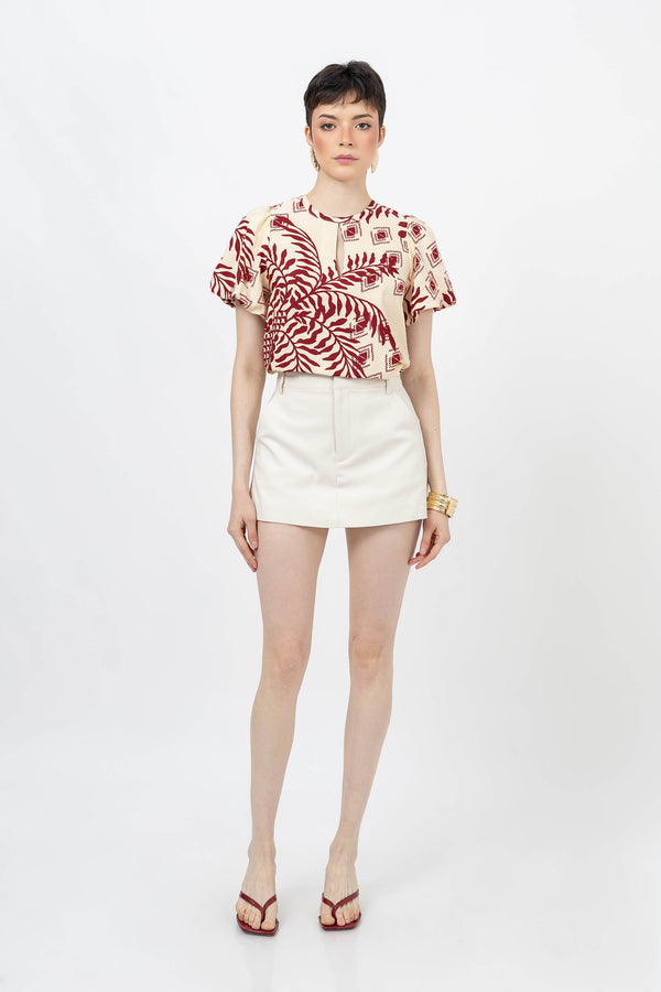 Amira Keyhole-Neck Flutter-Sleeve Blusa 752913 - Reina Diaz