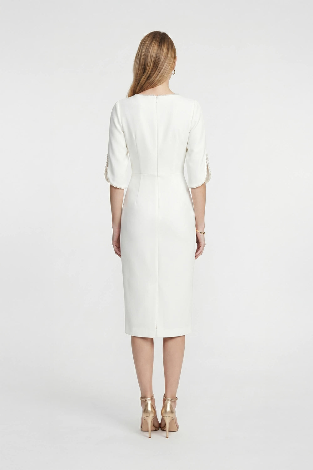 Amira Pearl-Detail Slit-Sleeve Vestido - Reina Diaz