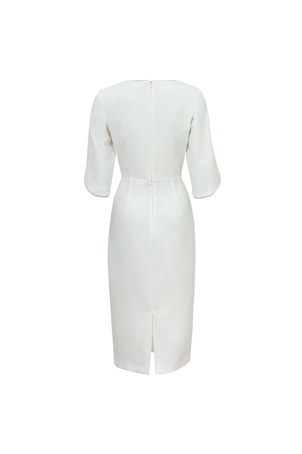 Amira Pearl-Detail Slit-Sleeve Vestido - Reina Diaz