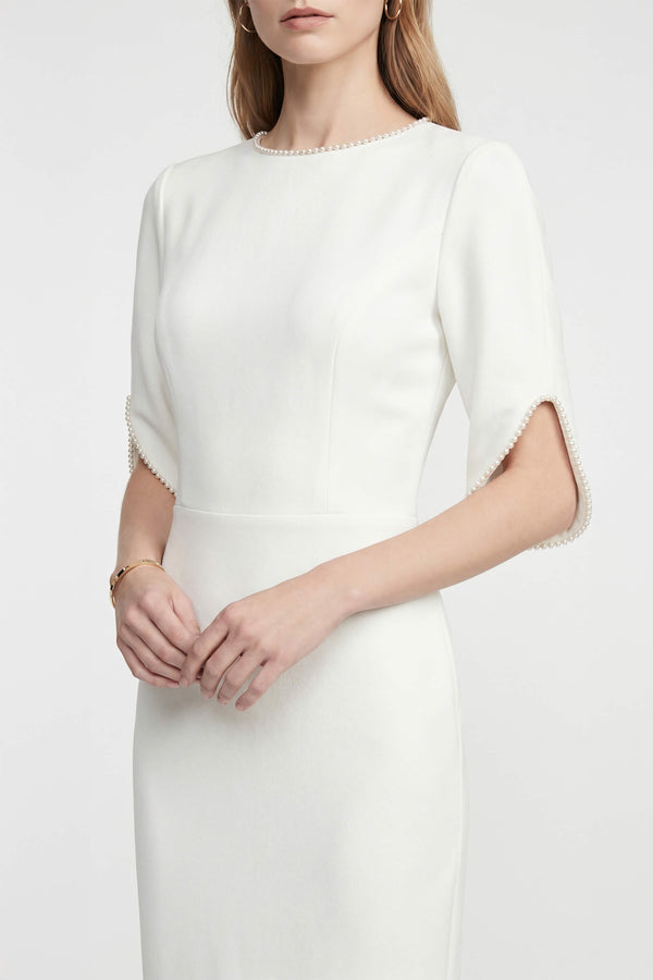 Amira Pearl-Detail Slit-Sleeve Vestido - Reina Diaz