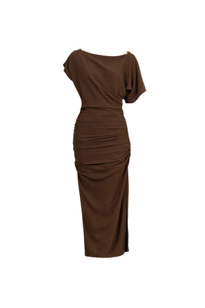Anahi Draped Midi Vestido - Reina Diaz