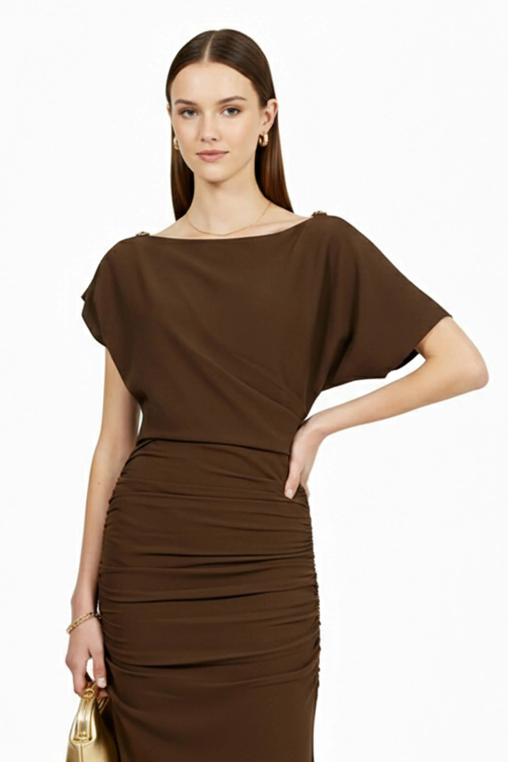 Anahi Draped Midi Vestido - Reina Diaz