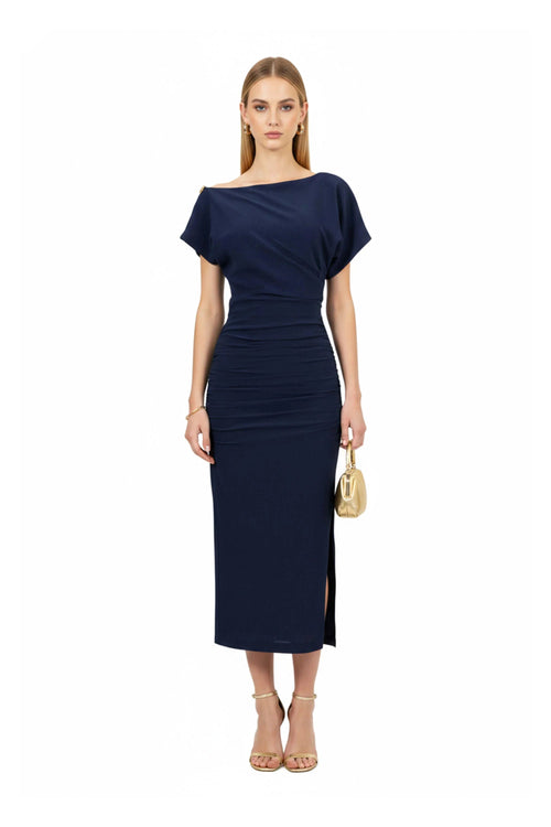 Anahi Draped Midi Vestido - Reina Diaz
