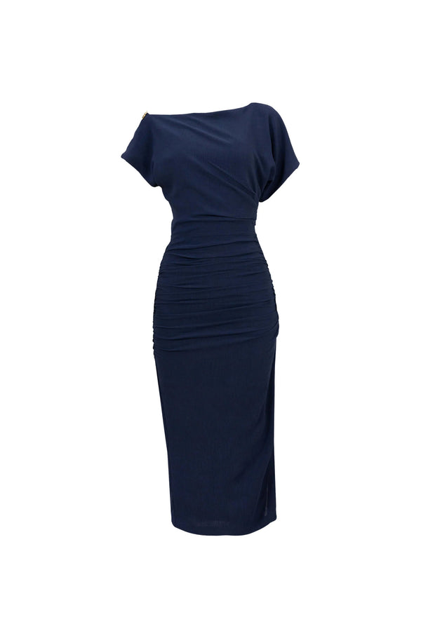 Anahi Draped Midi Vestido - Reina Diaz