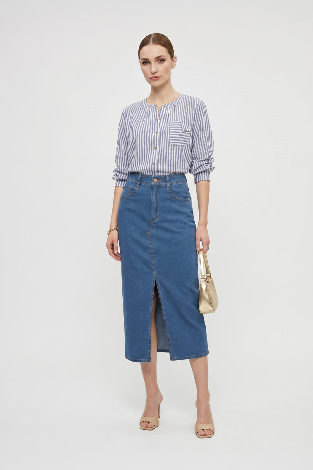 Ancona Front - Slit Denim Midi Skirt - Reina Diaz