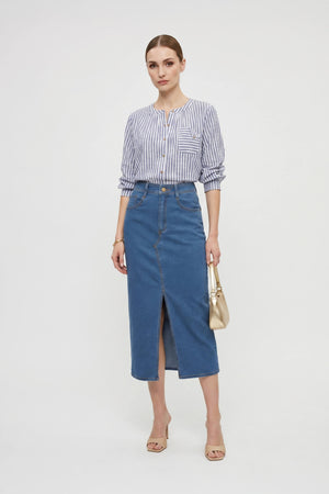 Ancona Front - Slit Denim Midi Skirt - Reina Diaz