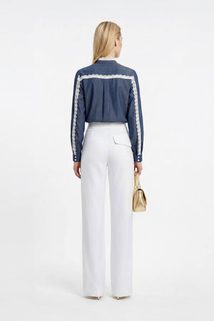 Ancona Lace - Trimmed Chambray Cotton Blouse - Reina Diaz