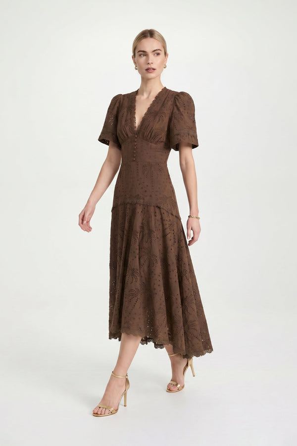 Andalucía Troquelado  Midi Dress - Reina Diaz