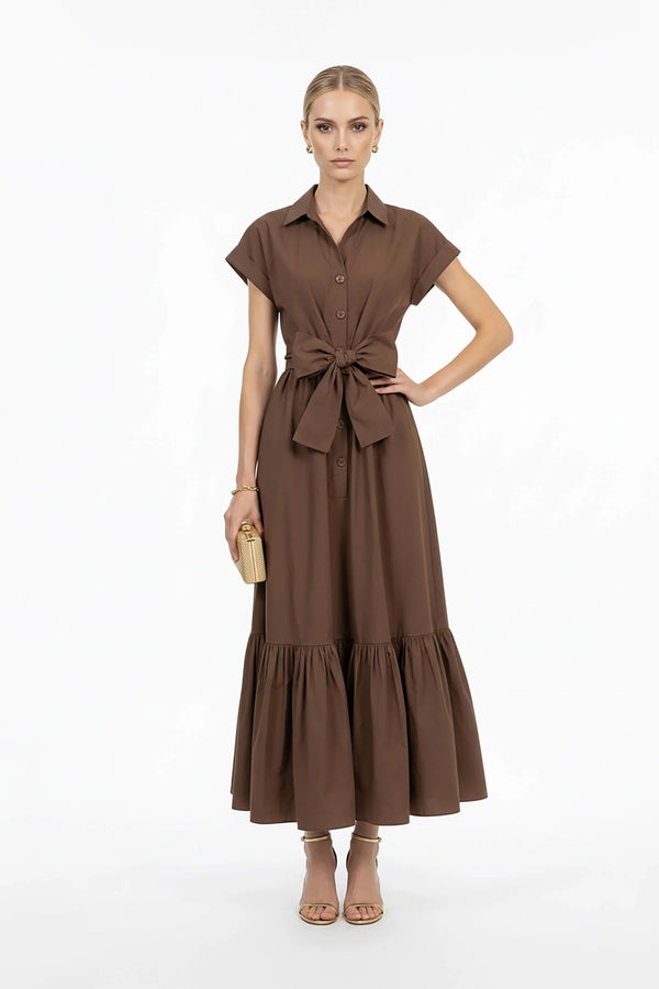 Ariana Peplum Flounce Maxi Vestido - Reina Diaz