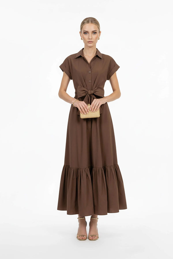 Ariana Peplum Flounce Maxi Vestido - Reina Diaz