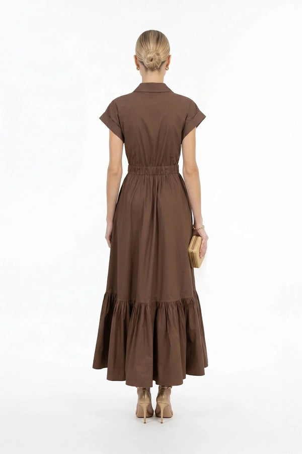 Ariana Peplum Flounce Maxi Vestido - Reina Diaz