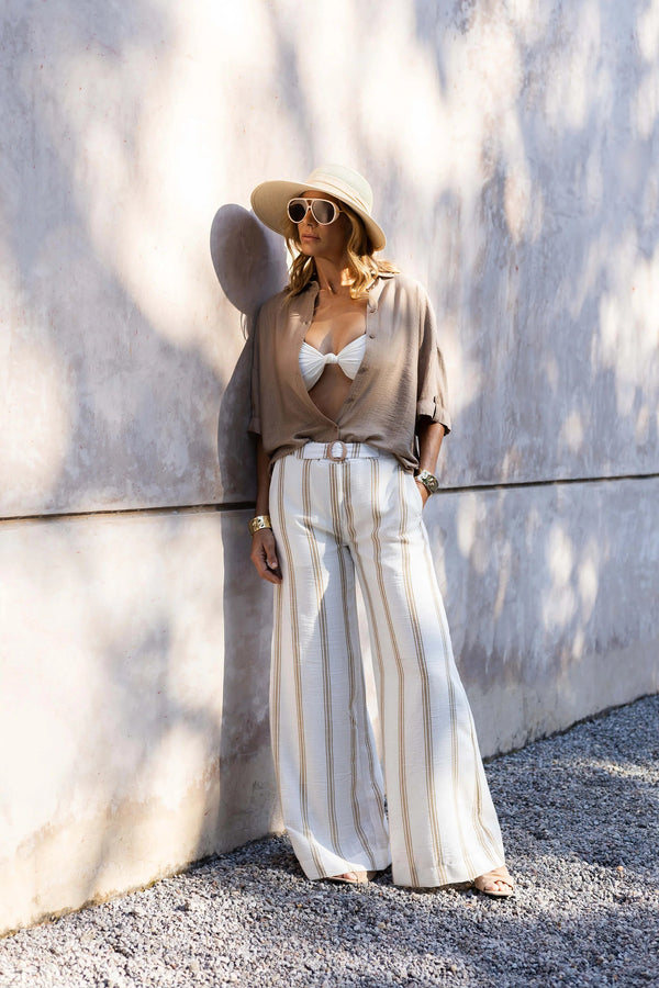 Arisha Striped Wide Leg Pantalón - Reina Diaz