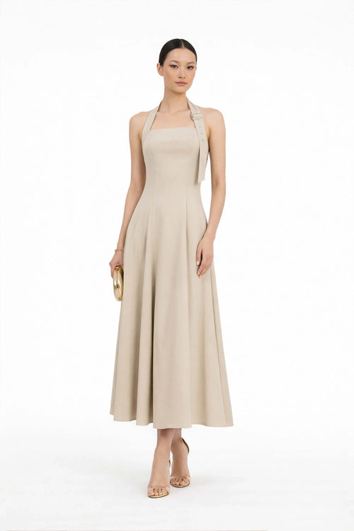 Audrey Halter Midi Vestido - Reina Diaz