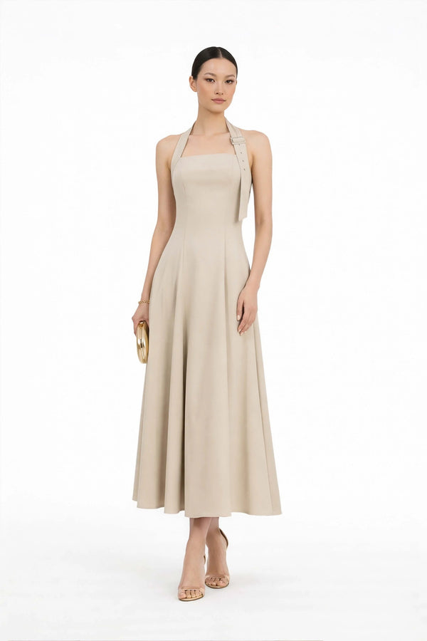 Audrey Halter Midi Vestido - Reina Diaz