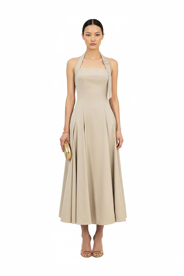 Audrey Halter Midi Vestido - Reina Diaz