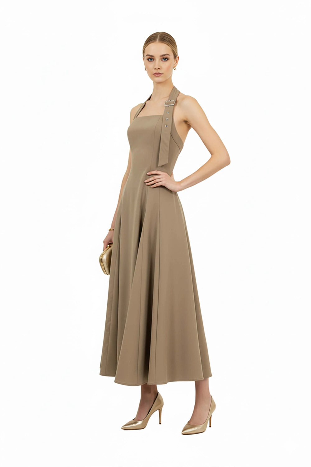 Audrey Halter Midi Vestido - Reina Diaz