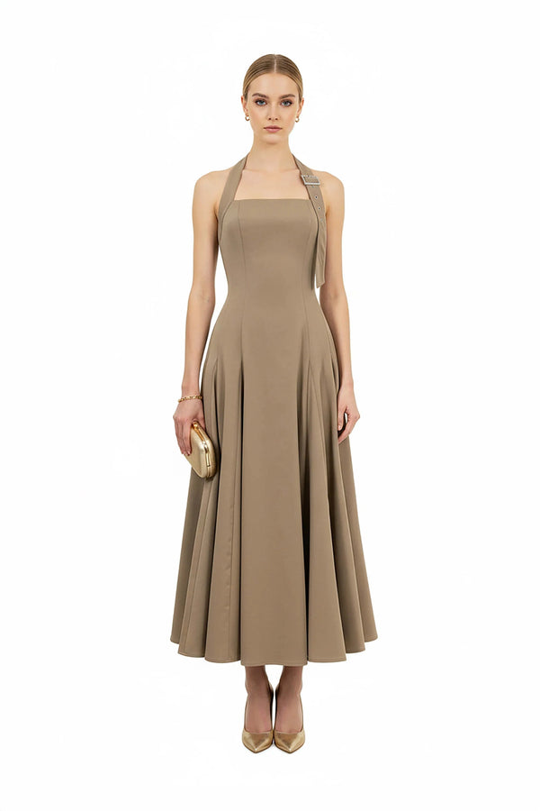 Audrey Halter Midi Vestido - Reina Diaz