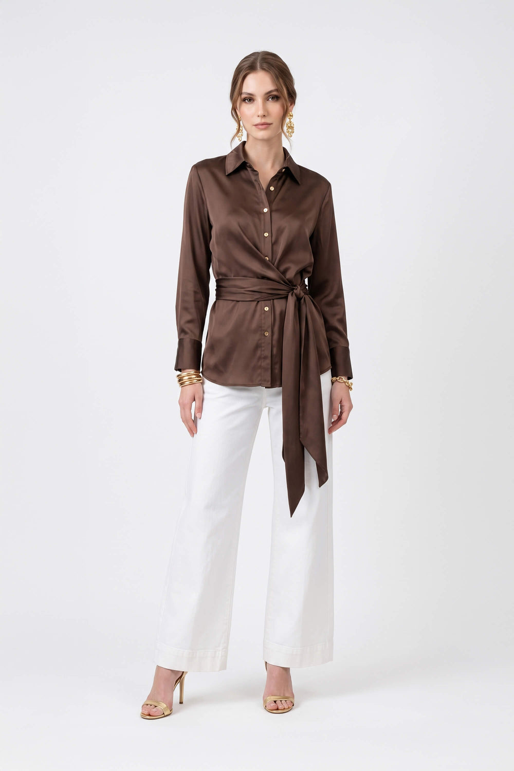 Beatrice Belted Shirt Wrap Blusa 554242 CAF - Reina Diaz