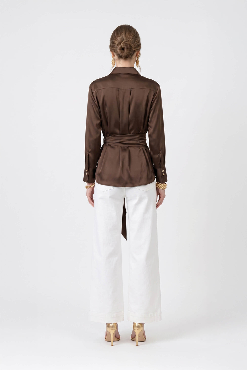 Beatrice Belted Shirt Wrap Blusa 554242 CAF - Reina Diaz