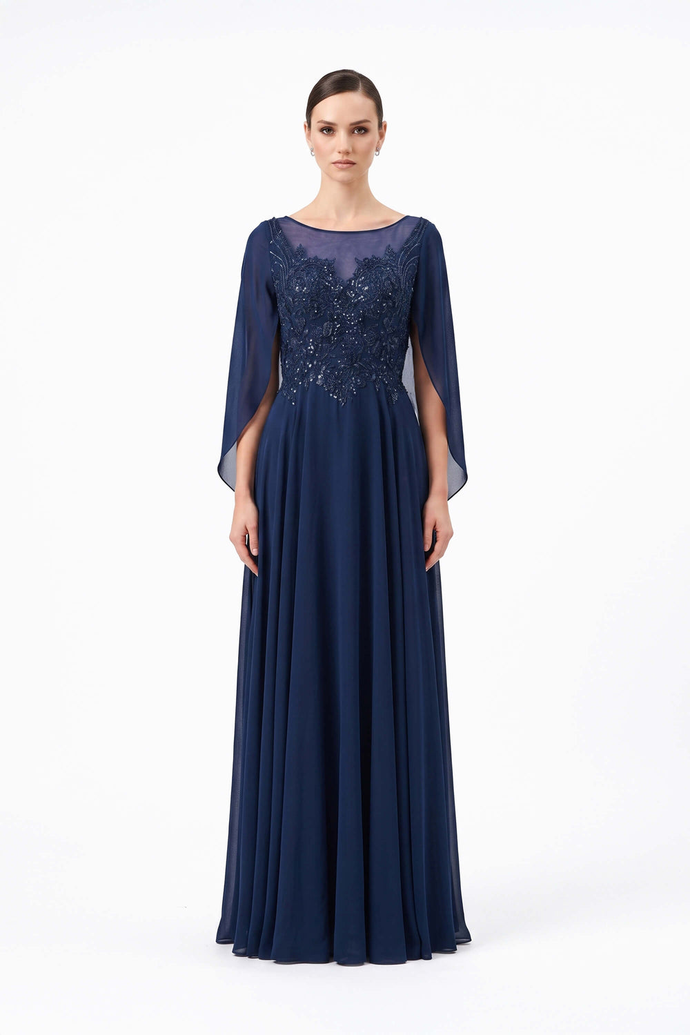 Beatrice Cape Beaded Long Vestido 421466 MAR - Reina Diaz