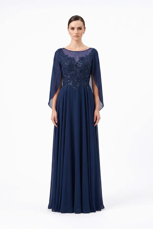 Beatrice Cape Beaded Long Vestido 421466 MAR - Reina Diaz