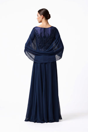 Beatrice Cape Beaded Long Vestido 421466 MAR - Reina Diaz