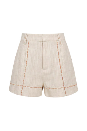 Beatrice Contrast Stitched High-Waist Shorts 731144 BEI - Reina Diaz
