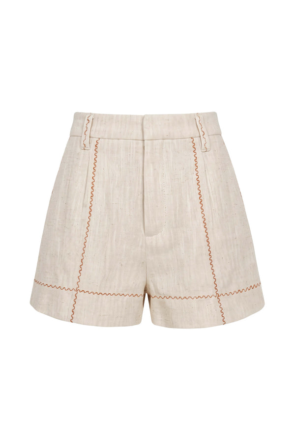 Beatrice Contrast Stitched High-Waist Shorts 731144 BEI - Reina Diaz