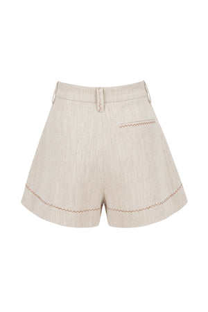 Beatrice Contrast Stitched High-Waist Shorts 731144 BEI - Reina Diaz