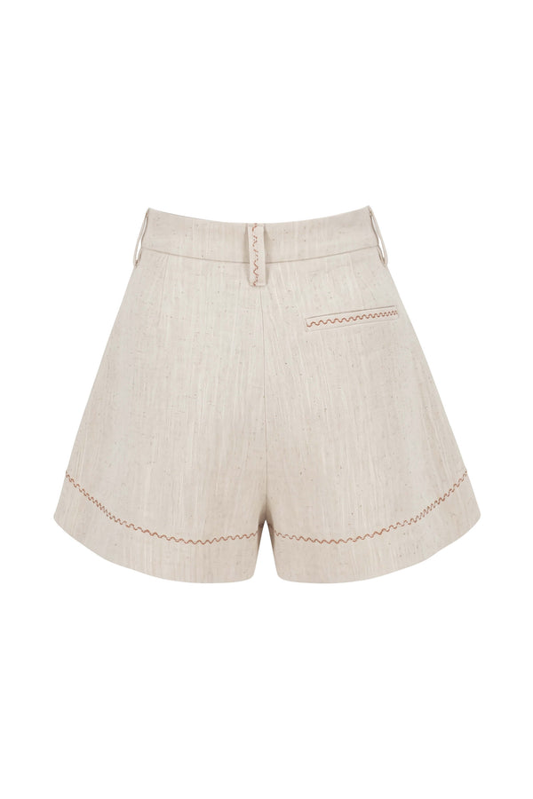 Beatrice Contrast Stitched High-Waist Shorts 731144 BEI - Reina Diaz