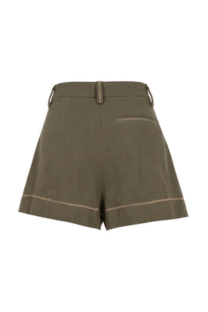 Beatrice Contrast Stitched High-Waist Shorts 731144 OLI - Reina Diaz