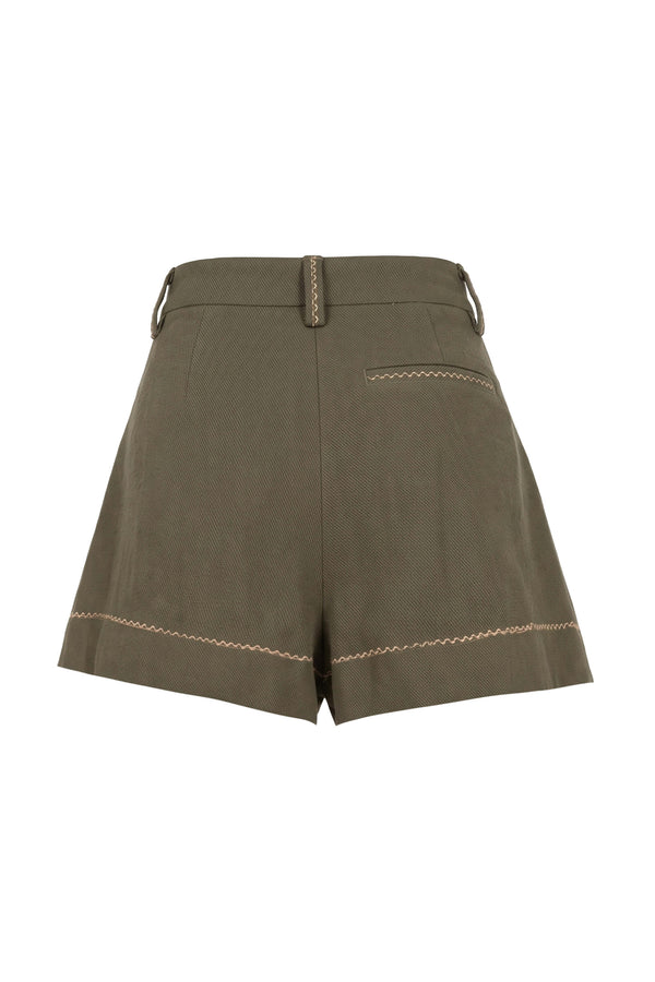 Beatrice Contrast Stitched High-Waist Shorts 731144 OLI - Reina Diaz