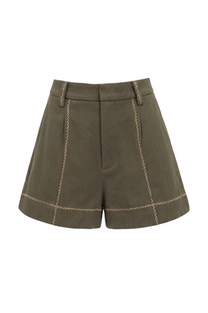 Beatrice Contrast Stitched High-Waist Shorts 731144 OLI - Reina Diaz