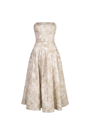Beatrice Strapless Belted Floral Maxi Vestido 723006 BEI - Reina Diaz