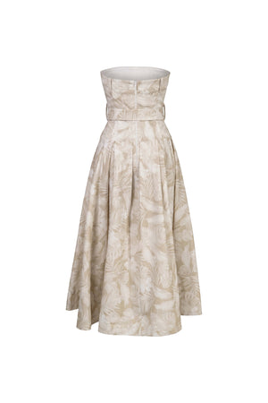 Beatrice Strapless Belted Floral Maxi Vestido 723006 BEI - Reina Diaz