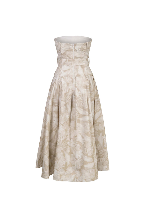 Beatrice Strapless Belted Floral Maxi Vestido 723006 BEI - Reina Diaz