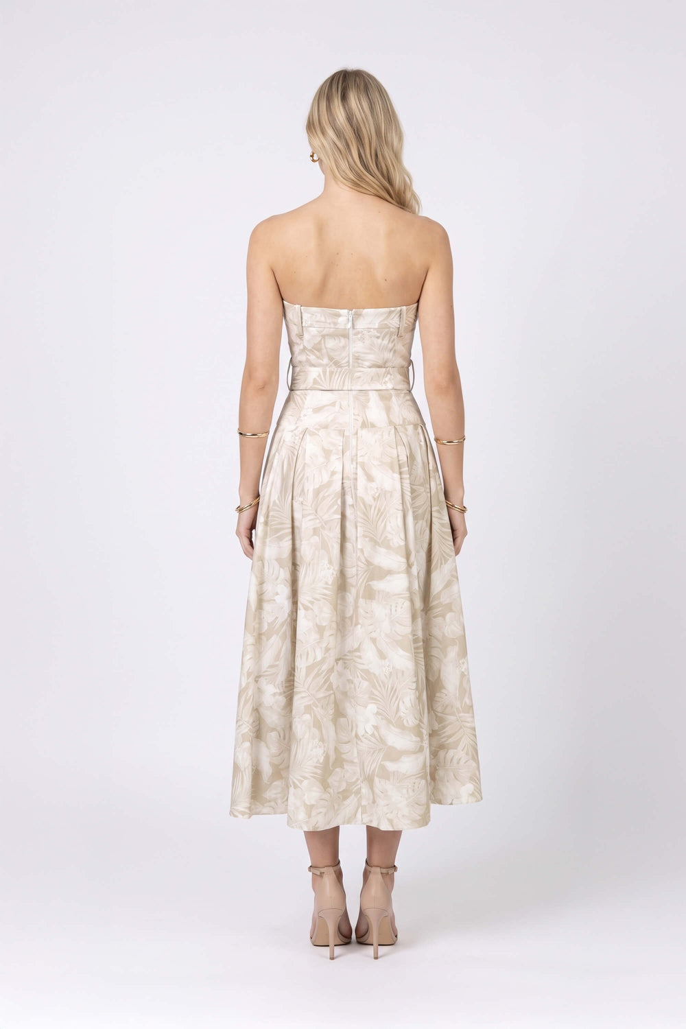 Beatrice Strapless Belted Floral Maxi Vestido 723006 BEI - Reina Diaz