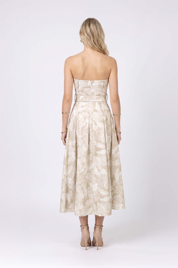 Beatrice Strapless Belted Floral Maxi Vestido 723006 BEI - Reina Diaz