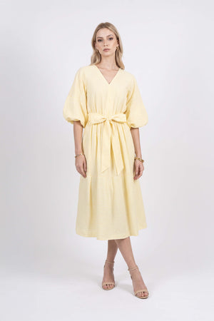 Beatrice Striped Puff Sleeve Midi Vestido 723107 AMA - Reina Diaz